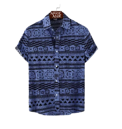 Camisa Africana Azul Shudi - Coleção Ancestral Vibe